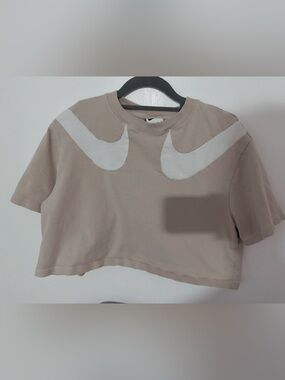 Nike Beige Crop Shirt with White Swooshes